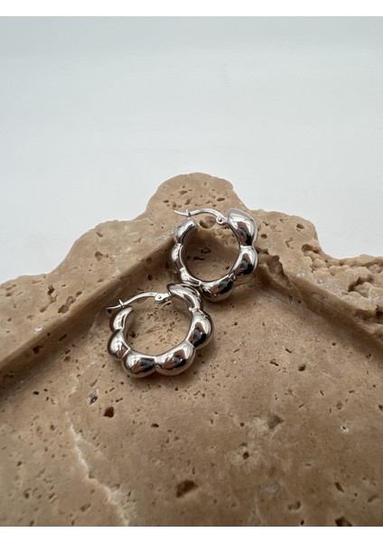 Italyan Tasarım Gümüş Bombeli Halka Küpe