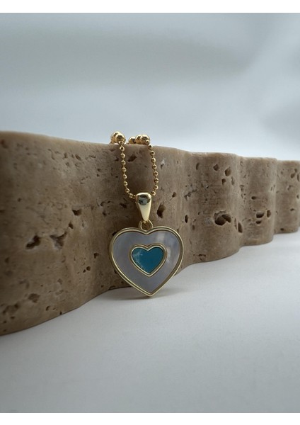 Sedefli Gümüş Firuze Taşlı Kalp Kolye Ucu modelleri