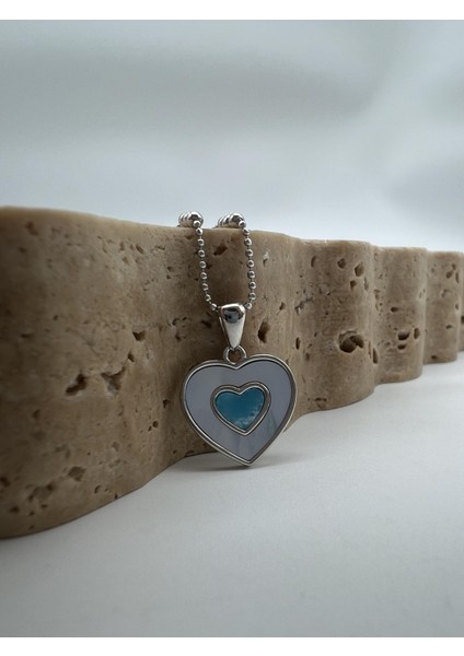 Sedefli Gümüş Firuze Taşlı Kalp Kolye Ucu fırsatları