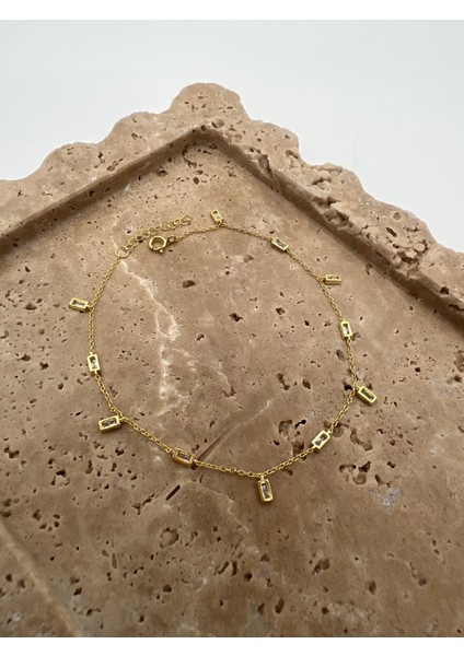 Dikdörtgen Taşlı Gümüş Halhal