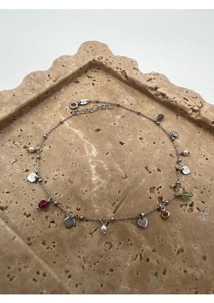 Renkli Taşlı Gümüş Halhal