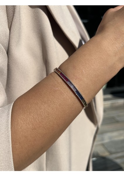 Gümüş Renkli Baget Taşlı Rose Kelepçe