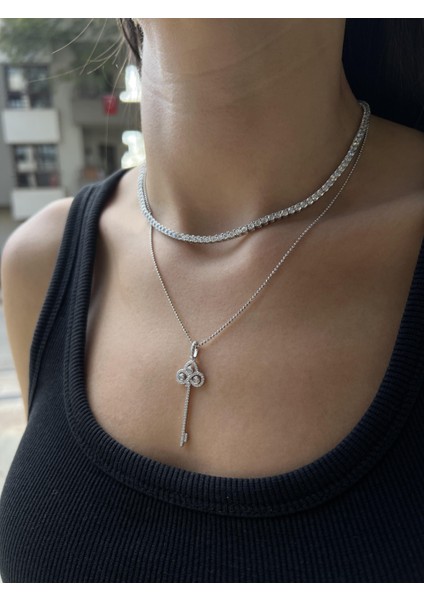 Taşlı Gümüş Anahtar Kolye Ucu