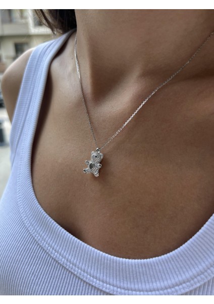 Taşlı Gümüş Ayıcık Kolye