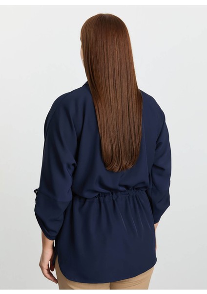 Polo Yaka Taşlı Lacivert Kadın Bluz 25KSL8261 modelleri