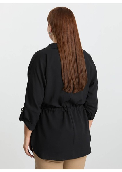 Polo Yaka Taşlı Siyah Kadın Bluz 25KSL8261 fırsatları