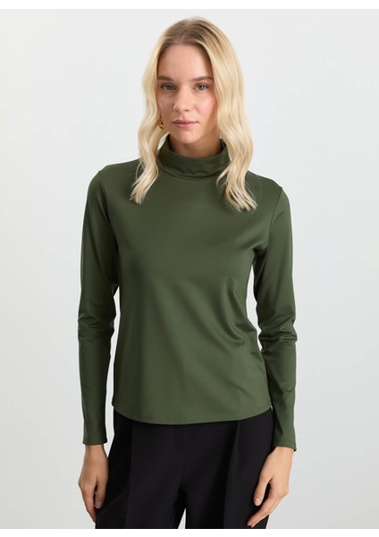 Balıkçı Yaka Düz Haki Kadın Bluz 25KSL8286 fiyatları