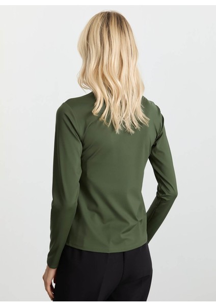 Balıkçı Yaka Düz Haki Kadın Bluz 25KSL8286 modelleri