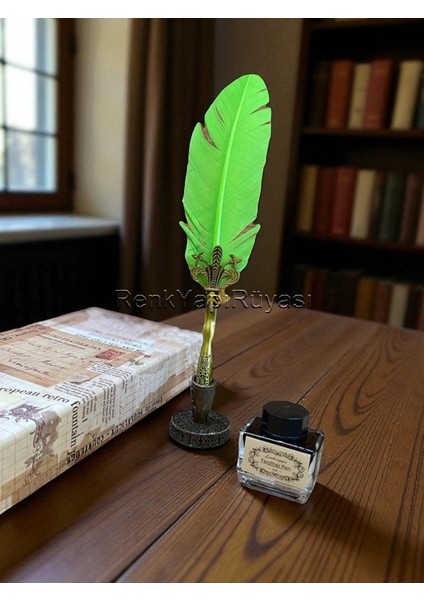 Zarif Şık Kuş Tüylü Vintage Kalem Seti Vintiç Divit Mürekkep Seti Hediyelik Kalem Seti fırsatları