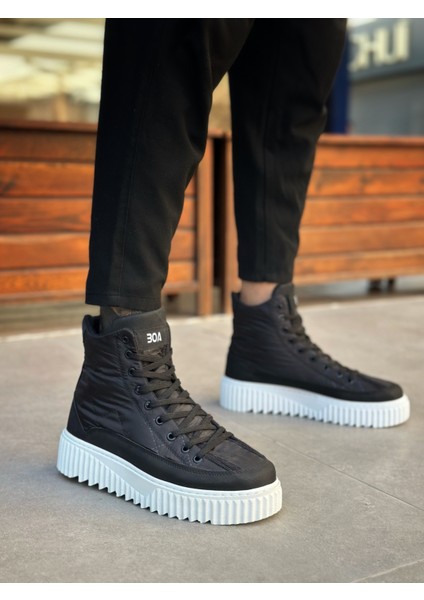 BA0811 Boa Yüksek Beyaz Taban Siyah Paraşüt Kumaş Cilt Detaylı Yarım Bilek Spor Bot indirimleri