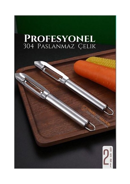 Hsnet Soyacak Seti - Sebze Soyacağı Kabak Oayacağı Profesyonel Paslanmaz Çelik 2 Li Set