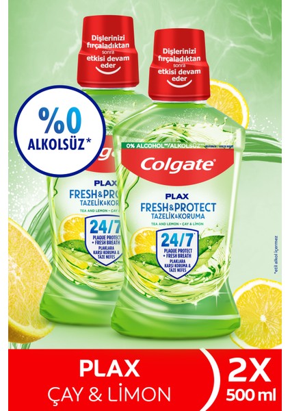Plax Çay ve Limon Plağa Karşı Ağız Bakım Suyu 500 ml x 2 Adet