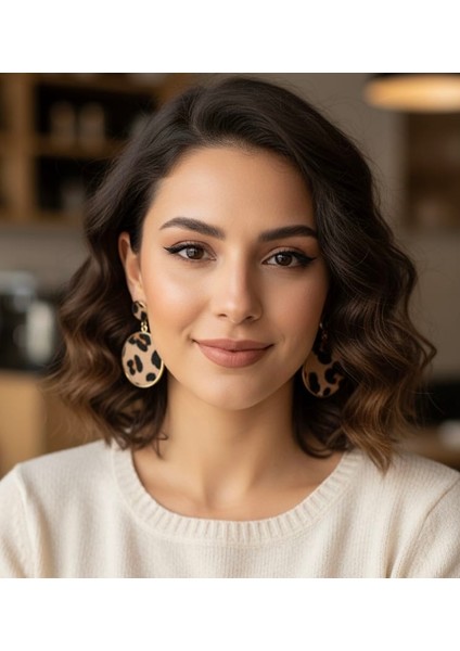 Leopar Desenli Altın Çerçeveli Küpe Seti (2’li Kombin) fiyatları