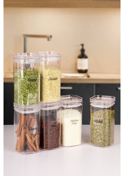 12'li Şeffaf Akrilik Vakum Kapaklı Baharatlık 300 ml Etiket Hediyeli fiyatları