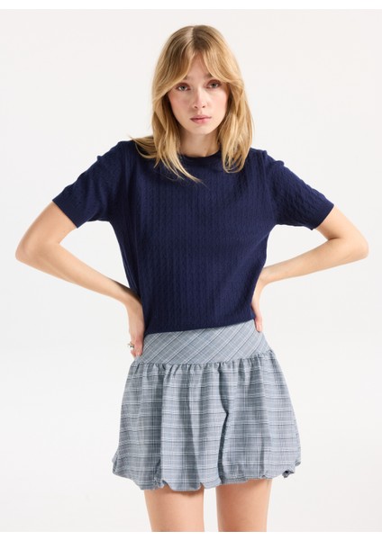 Bisiklet Yaka Basic Saç Örgü Desenli Lacivert Kazak Kadın PBF5WL-KZK9545 fiyatları