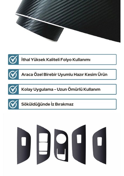 Togg T10F Sedan Uyumlu Iç Trim Folyo Kaplama Set - Mat Karbon Siyah modelleri