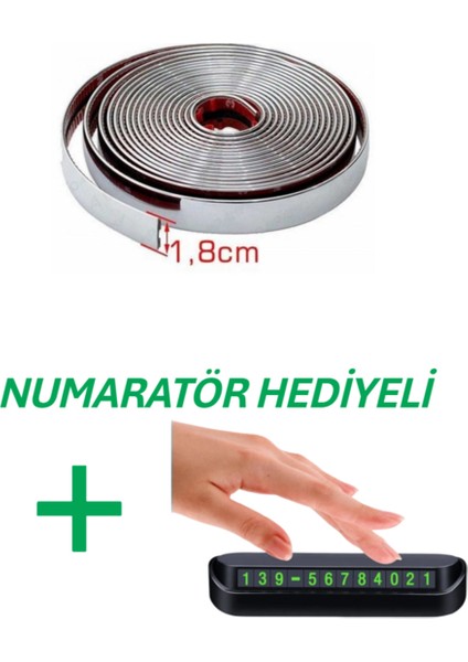 Universal Uyumlu 18 mm 5 Metre Yapışkanlı Nikelaj Krom + (Numaratör Hediyeli)