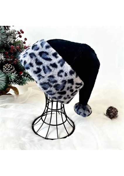 Noel Noel Baba Şapkası Çift Katmanlı Şık Yumuşak Leopar Baskı Peluş Noel Baba Şapkası Fotoğraf Geçit Töreni Cosplay Parti A (Yurt Dışından) modelleri