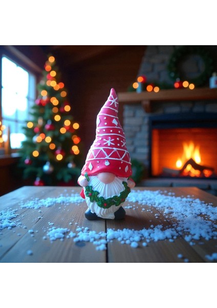 Yılbaşı Dekorasyon Sivri Şapkalı Büyük Cüce Biblo 23 cm Yılbaşı Dekorasyon