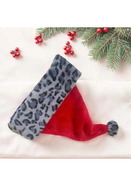 Noel Noel Baba Şapkası Çift Katmanlı Şık Yumuşak Leopar Baskı Peluş Noel Baba Şapkası Fotoğraf Geçit Töreni Cosplay Parti B (Yurt Dışından) indirimleri