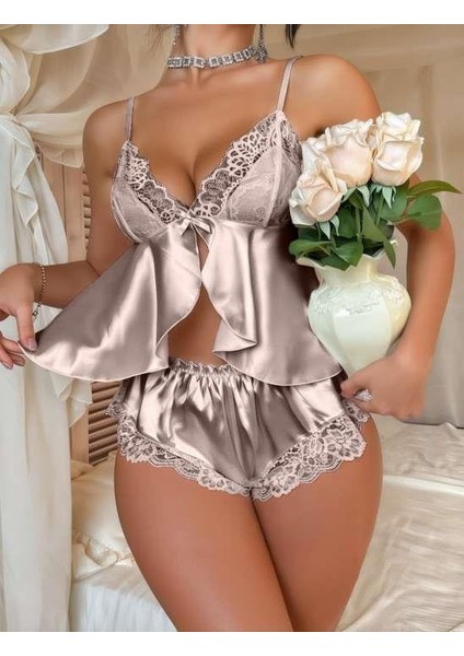 Vizon Dantel Işlemeli Ince Askılı Saten Şortlu Takım fiyatları