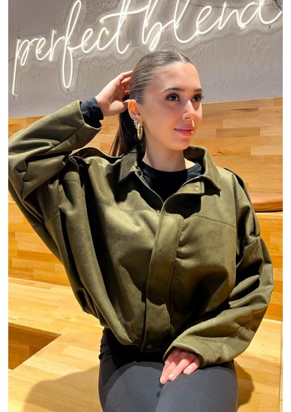 Kadın Haki Oversize Süet Bomber Ceket fiyatları