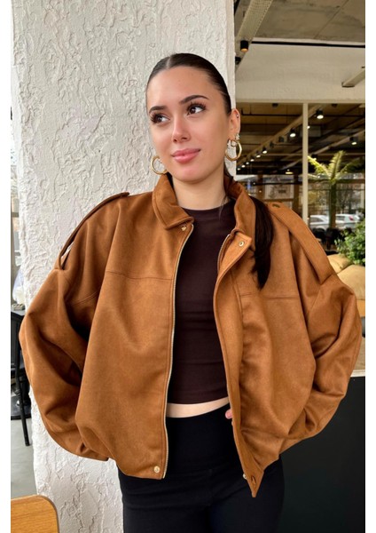 Kadın Taba Oversize Süet Bomber Ceket fiyatları