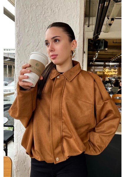 Kadın Taba Oversize Süet Bomber Ceket fırsatları
