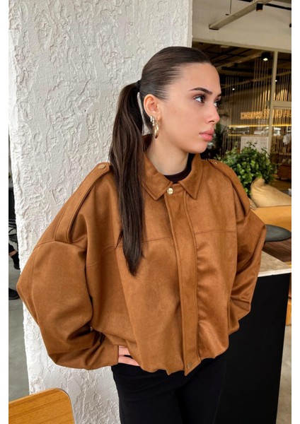 Kadın Taba Oversize Süet Bomber Ceket indirimleri