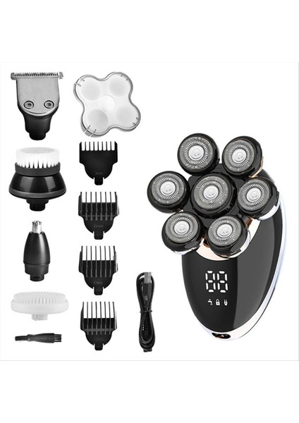 7 Kafalı Elektrik Tıraş Makinesi USB Dharging Paslanmaz Çek Bıçaklar Erkek Hızlı Tıraş Sakal Düzeltici Saç Düzeltici Erkekler Için Altın (Yurt Dışından)