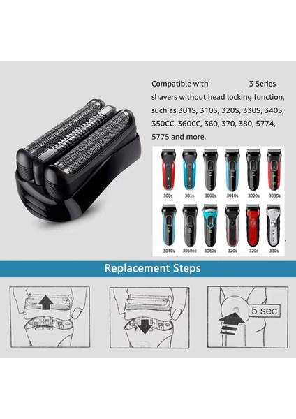 32B Yedek Kafa Folyo ve Kesici Braun Series 3 Tıraş Makineleri ile Uyumlu 32B 3000S 3010S 3040S 3050CC 3070CC 3080S (Yurt Dışından) indirimleri