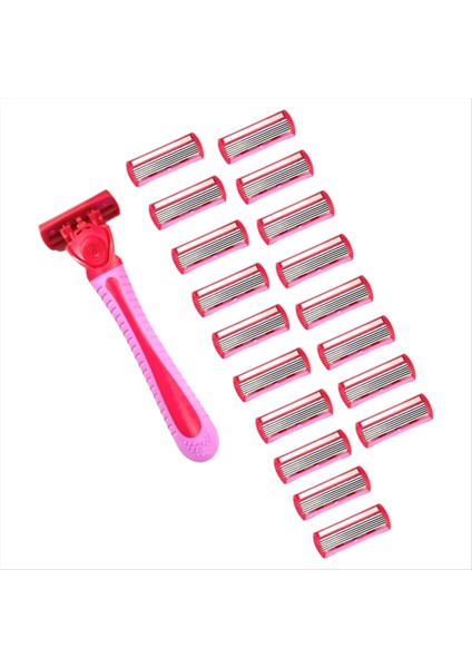 1 Sap + 18 Bıçak/kadın Manuel Jilet 6 Katmanlı Paslanmaz Çek Sepacılık Tıraş Bıçakları Değiştirilebir Tıraş Alın Kırmızı (Yurt Dışından)