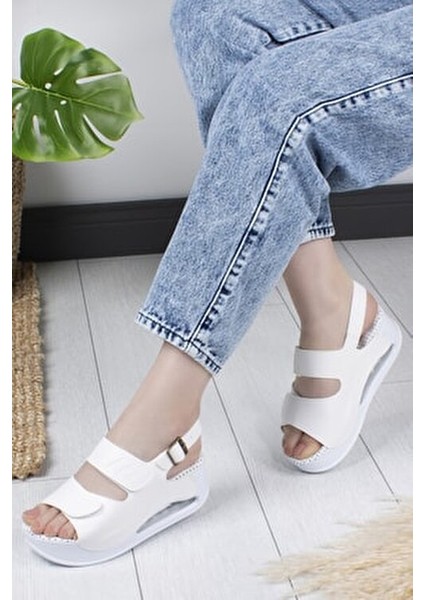 Anatomik Air Taban Kadın Sandalet Oval Tasarım Rahat Kullanım için Beyaz