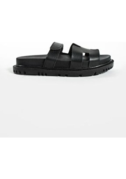 Siyah Cırtlı Kadın Terlik Suni Deri Anatomik Rahat Taban Günlük Kullanım İçin