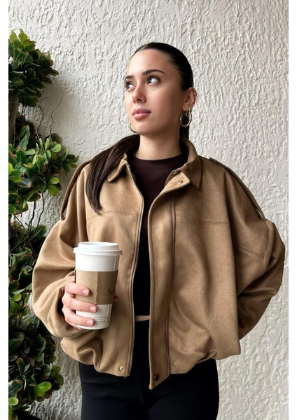 Kadın Sütlü Kahve Oversize Süet Bomber Ceket fiyatları