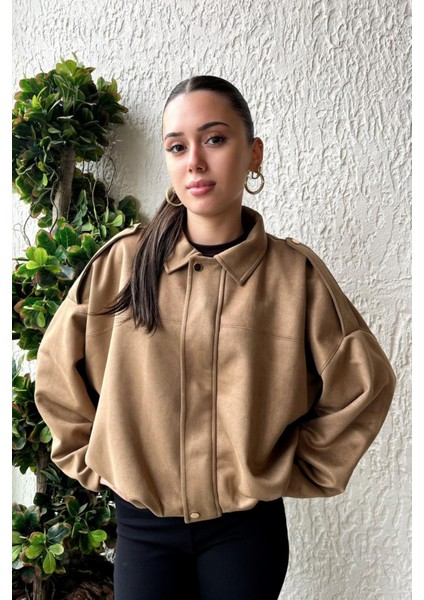 Kadın Sütlü Kahve Oversize Süet Bomber Ceket indirimleri