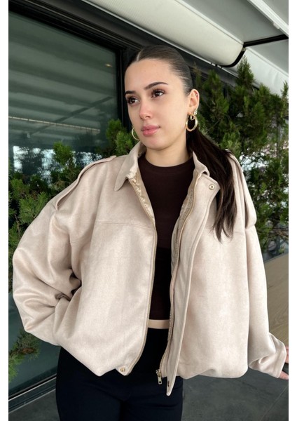 Kadın Bej Oversize Süet Bomber Ceket fiyatları