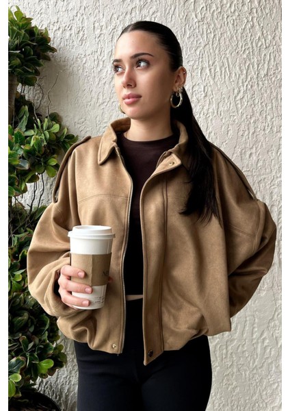 Kadın Sütlü Kahve Oversize Süet Bomber Ceket fırsatları