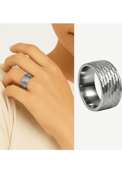 Kadın Xuping Çelik Alyans - Geniş Model - Gümüş Renk - 20 Ölçü fiyatları