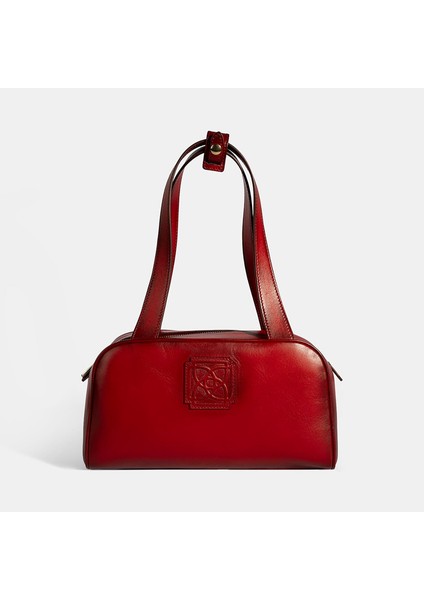 Kadın Kırmızı Monogram Logolu Deri Omuz Çantası fiyatları