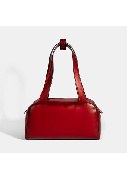 Kadın Kırmızı Monogram Logolu Deri Omuz Çantası fırsatları