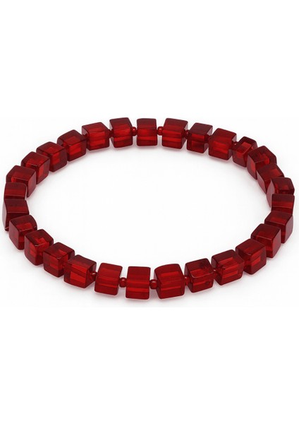 Bayrak Kırmızı Küp Kesim Doğal Damla Kehribar Erkek Bileklik
