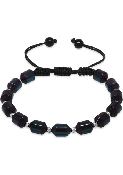 Makrome Örgülü Beyaz Dorika Top Süslemeli Su Mavi Siyah Ateş Kehribar Erkek Bileklik