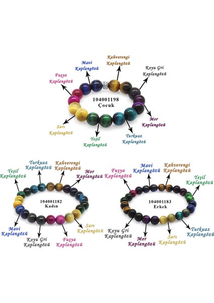 Küre Kesim Kaplan Gözü Doğaltaş Kombinli Kadın Erkek Çocuk Enerji Bilekliği 3 Lü Set