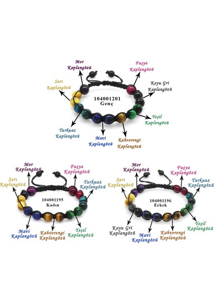 Makrome Örgülü Küre Kesim Kaplan Gözü Doğaltaş Kombinli Kadın Erkek Genç Enerji Bilekliği 3 Lü Set