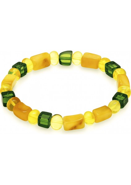 Sarı Yeşil Silindir Küp Kesim Doğal Damla Kehribar Erkek Bileklik