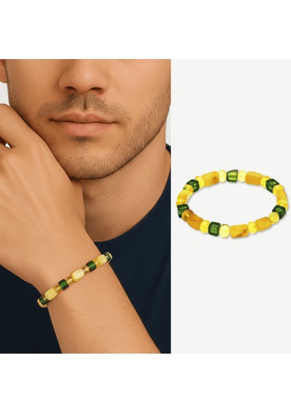 Sarı Yeşil Silindir Küp Kesim Doğal Damla Kehribar Erkek Bileklik modelleri