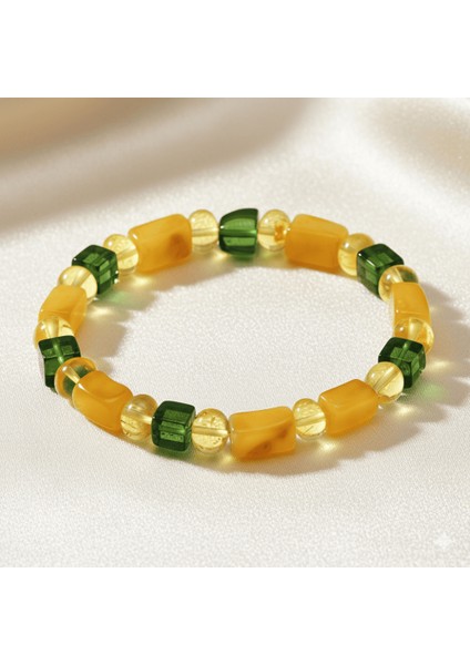 Sarı Yeşil Silindir Küp Kesim Doğal Damla Kehribar Erkek Bileklik indirimleri