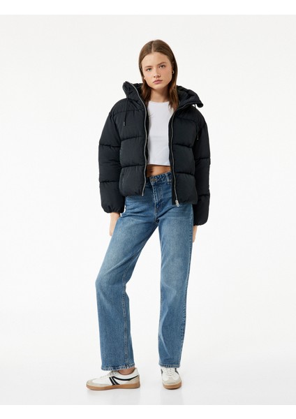 Rahat Kalıp Fermuarlı Kapüşonlu Kapitoneli Dik Yaka Şişme Mont fiyatları