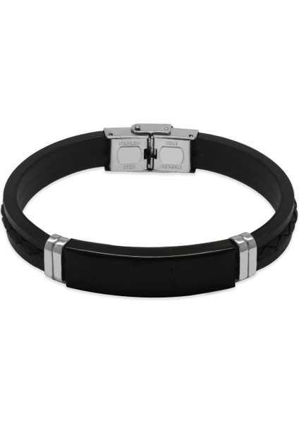 Silikon Kordonlu Siyah Çelik Plakalı Ip Detaylı Isme Özel Veya Harf Yazılı Erkek Bileklik fiyatları